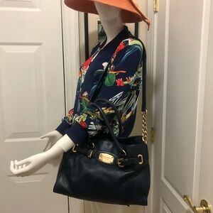 Michael kors Navy blue leather bag with gold chain